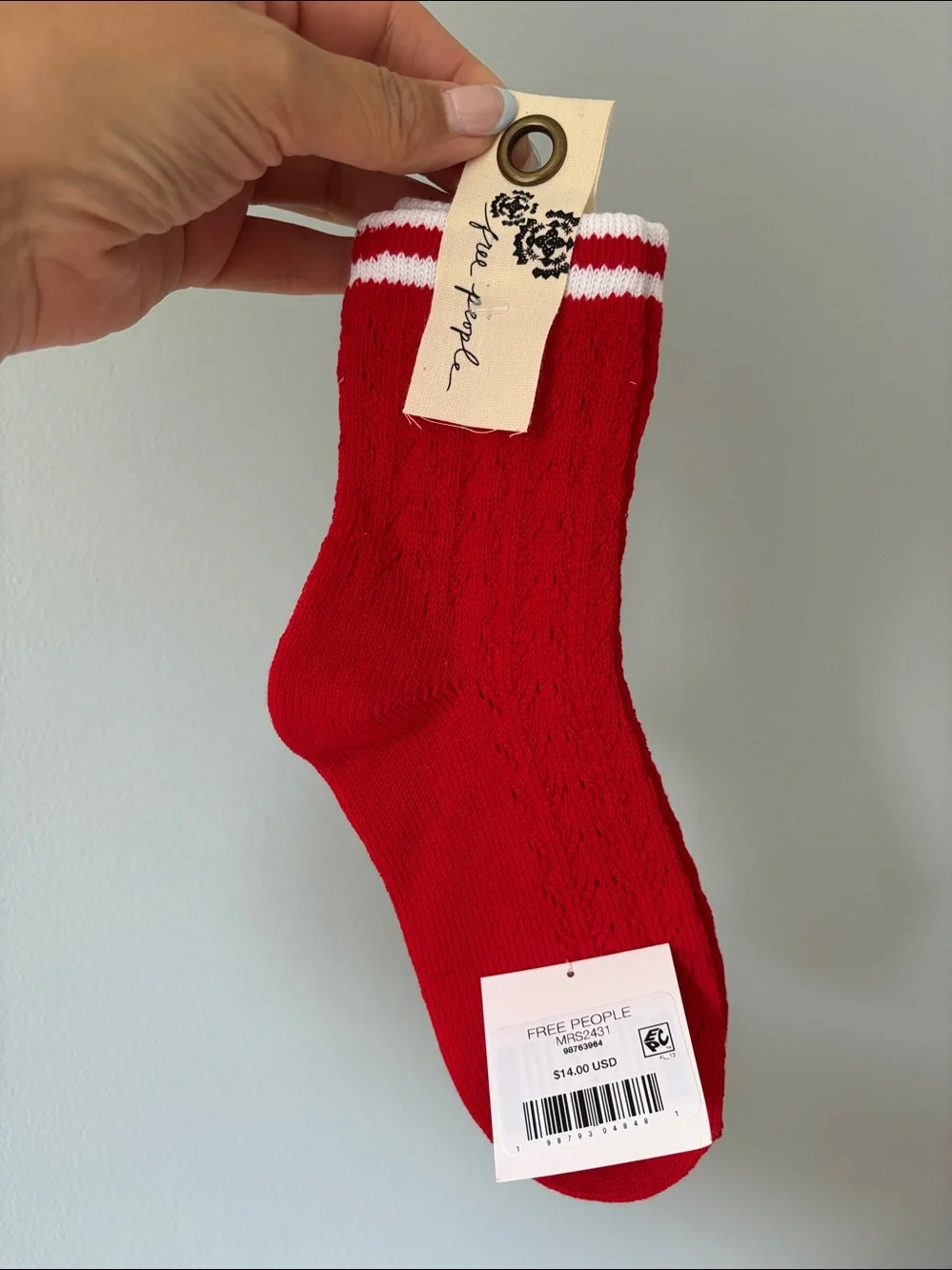 NWT Free People Pointelle Trouser Socks in Red